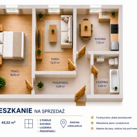 2-pokojowe mieszkanie 45,52 m² -  I piętro 
